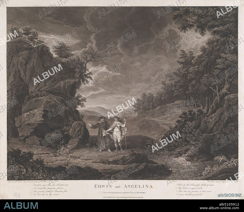 Edwin and Angelina, Robert Pollard, 17551838, British, 1785, Engraving on moderately thick, moderately textured, cream, laid paper, Sheet: 18 1/8 × 22 inches (46 × 55.9 cm) and Image: 15 1/2 × 20 5/8 inches (39.4 × 52.4 cm).