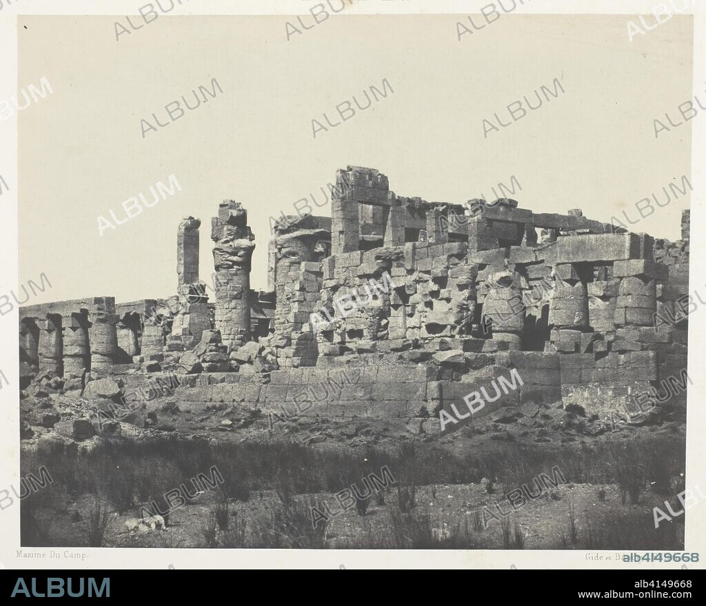 Palais de Karnak, Salle Hypostyle, Prise à l'Angle Nord-Est; Thèbes. Maxime Du Camp; French, 1822-1894. Date: 1849-1851. Dimensions: 16.6 × 20.9 cm (image/paper); 30.1 × 42.8 cm (album page). Salted paper print, plate 34 from the album "Egypte, Nubie, Palestine et Syrie" (1852). Origin: France.
