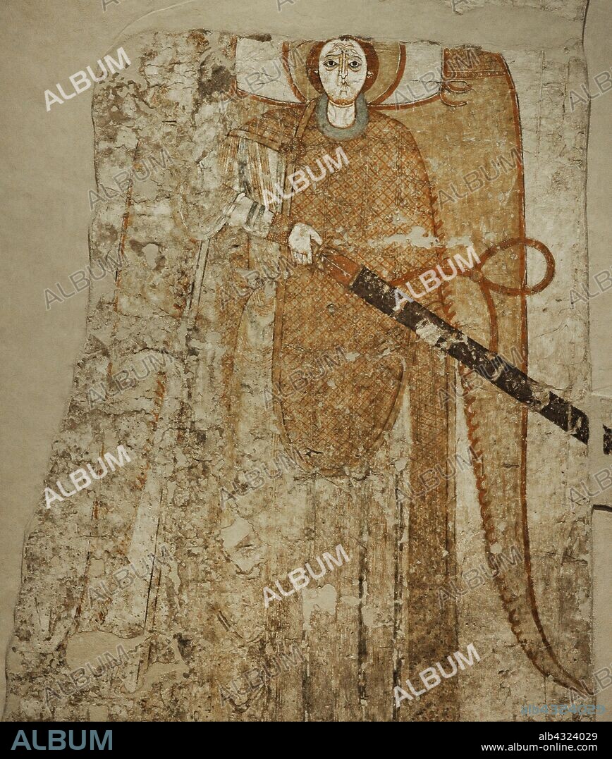 Catedral de Faras. Fresco con la representación de un arcángel con espada. Porche de la entrada sur al templo. Siglos XII-XIII. Galería Faras. Museo Nacional. Varsovia. Polonia.