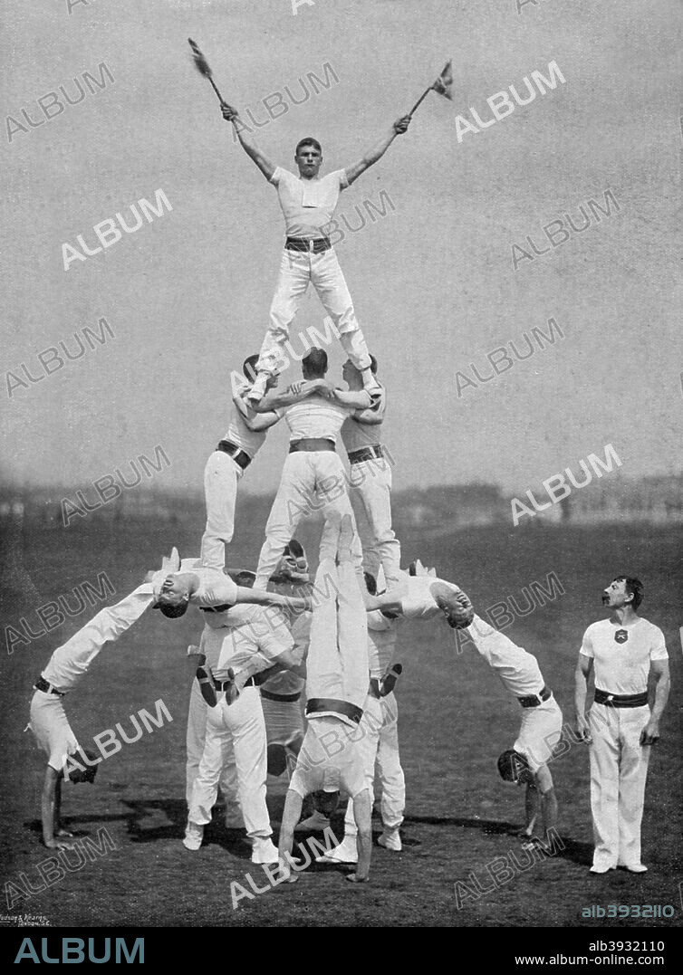 Display by the staff of the Aldershot gymnasium, Hampshire, 1895. The physical training of the soldier. A print from The Navy and Army Illustrated, 20th December 1895.