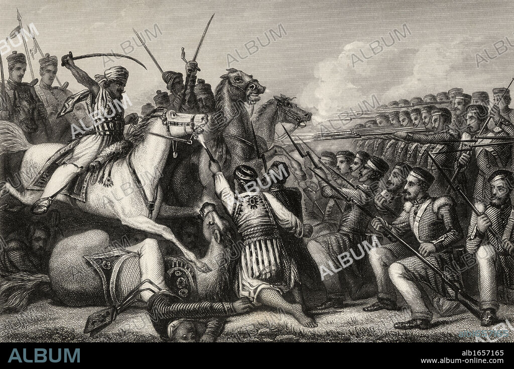 Mutineer cavalry attacking an infantry square at the Battle of Cawnpore 1857 From The History of the Indian Mutiny published 1858.