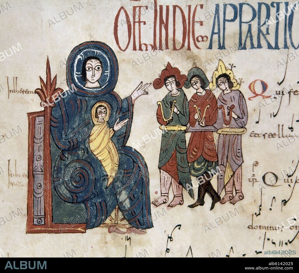 ANTIFONARIO DE LEON MANUSCRITO MOZARABE SIGLO XI - ADORACION DE LOS REYES MAGOS - EPIFANIA.