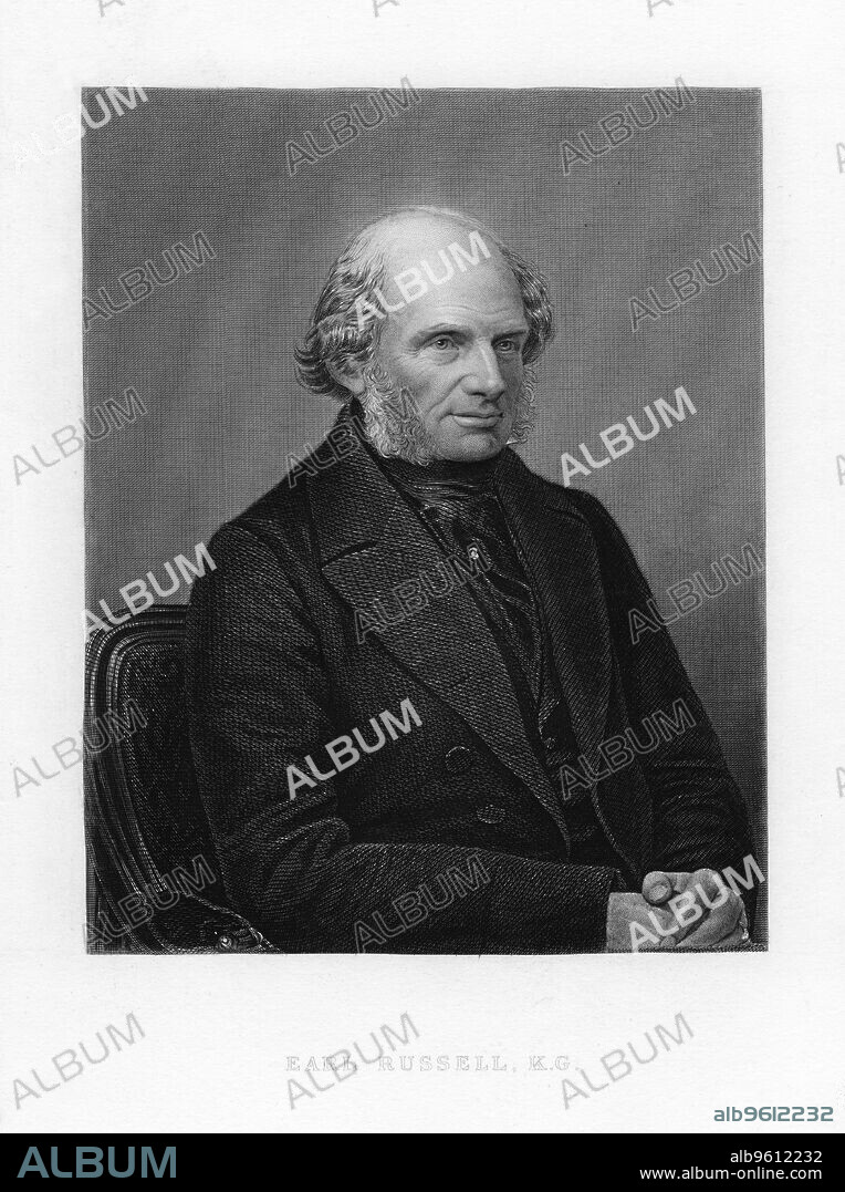 ANON. John Russell, 1st Earl Russell, British Whig and Liberal politician, c1870. Russell (1792-1878) was known as Lord John Russell until 1861 when he was created Earl. He served two terms as Prime Minister, 1846-1852 and 1865-1866. He was the grandfather of the mathematician and philosopher Bertrand Russell. From The World's Great Men. (London, c1870).