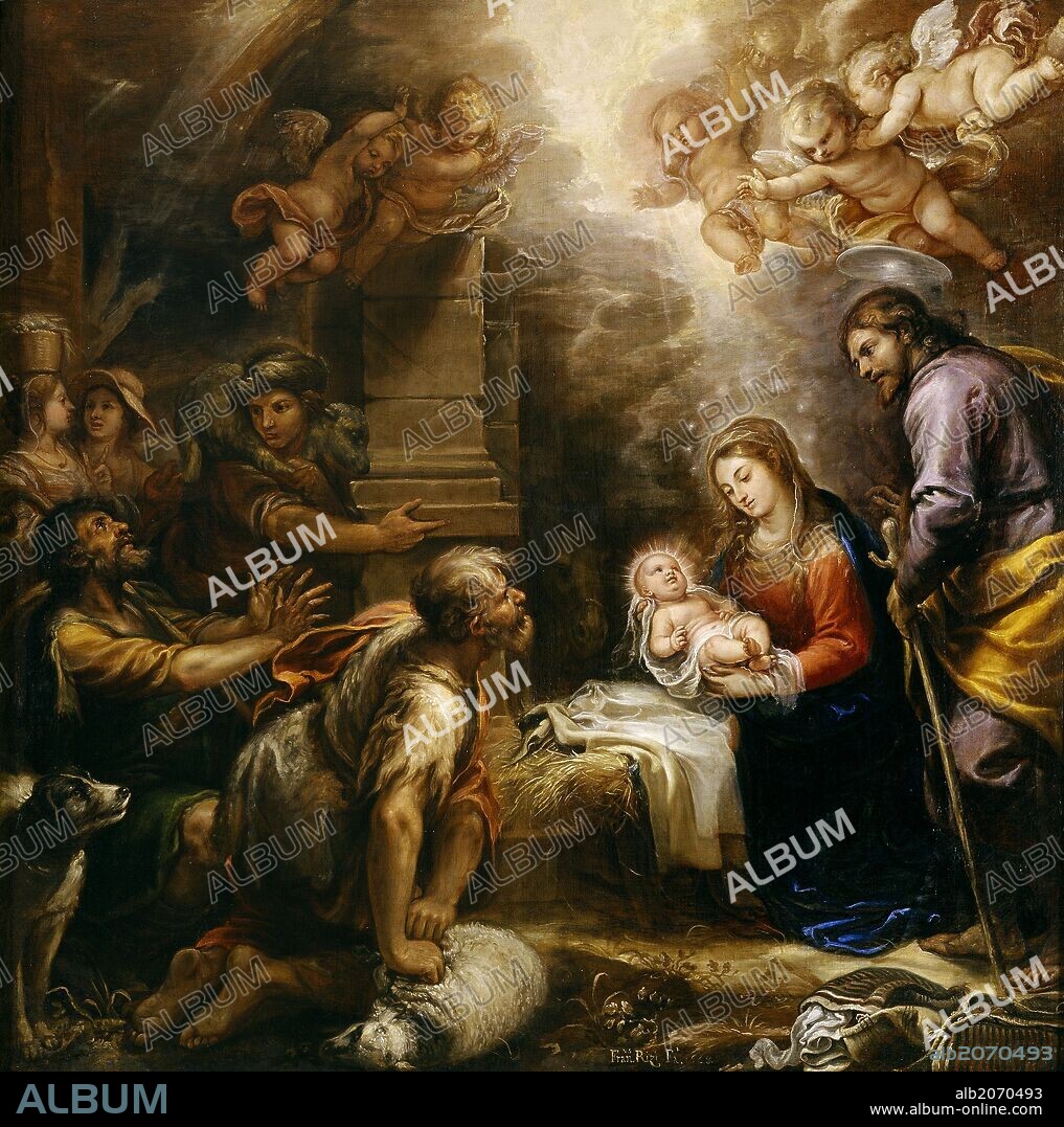 Francisco Rizi / 'Adoración de los pastores', 1668, Escuela Española, Óleo sobre Lienzo, 215 cm x 210 cm, P07873.