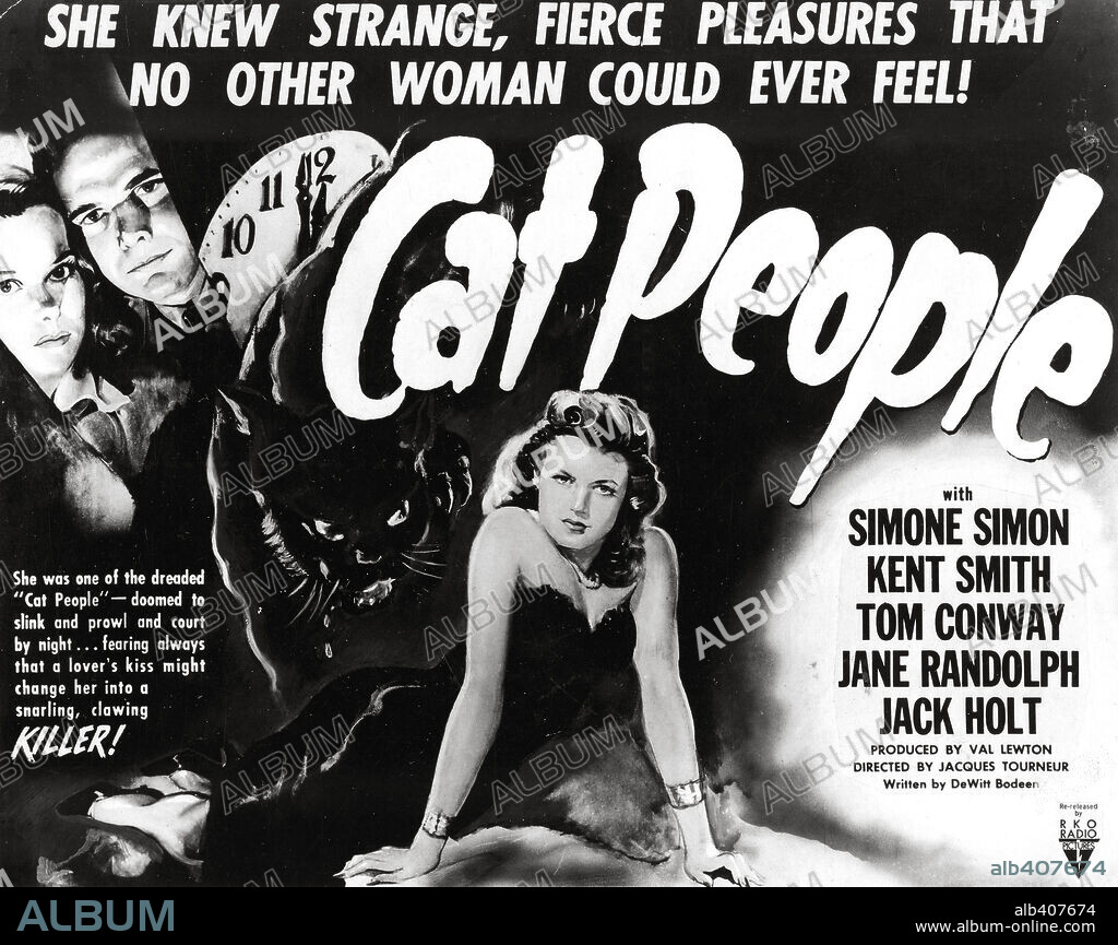 Poster de LA MUJER PANTERA, 1942 (CAT PEOPLE), dirigida por JACQUES TOURNEUR. Copyright RKO.