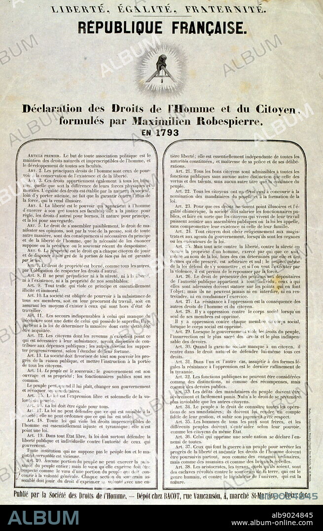 Declaration of the Rights of Man and the Citizen by Robespierre 1793.