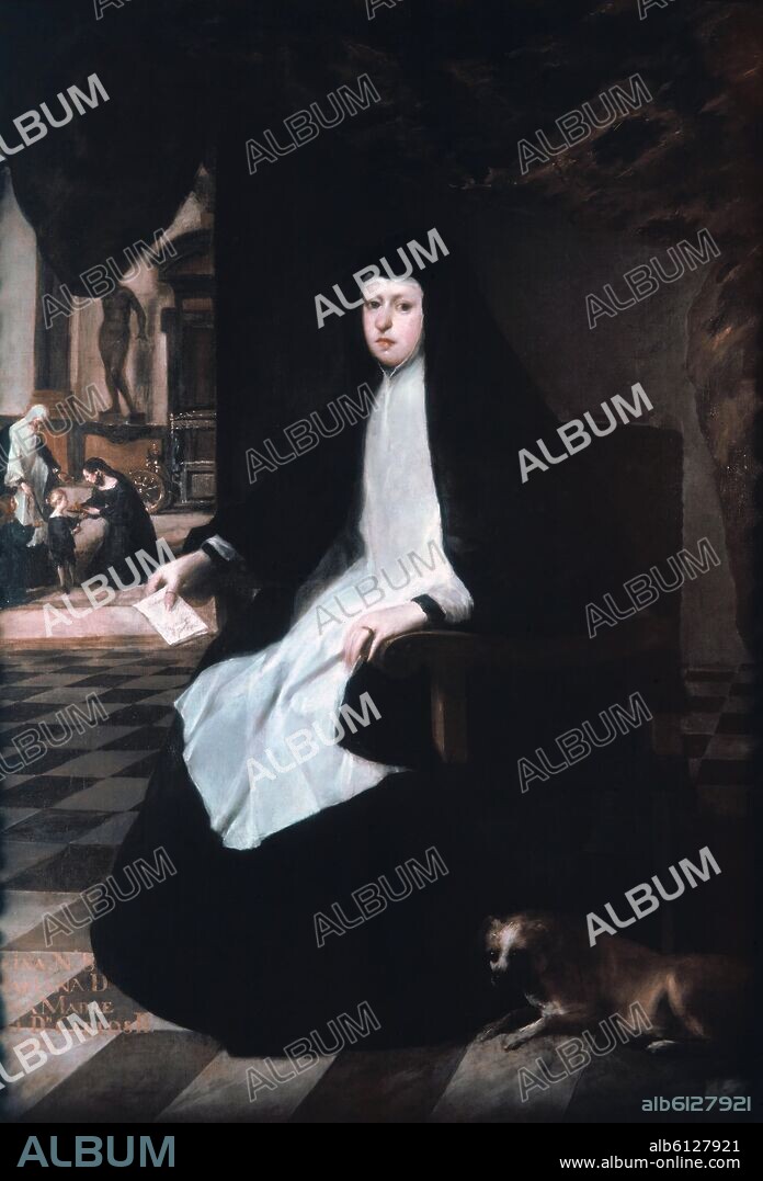 JUAN BAUTISTA MARTINEZ DEL MAZO (1611-1667). RETRATO DE LA REINA MARIANA DE AUSTRIA CON TRAJE DE LUTO - 1666 - O/L - 196,8 x 146 cm - BARROCO ESPAÑOL.