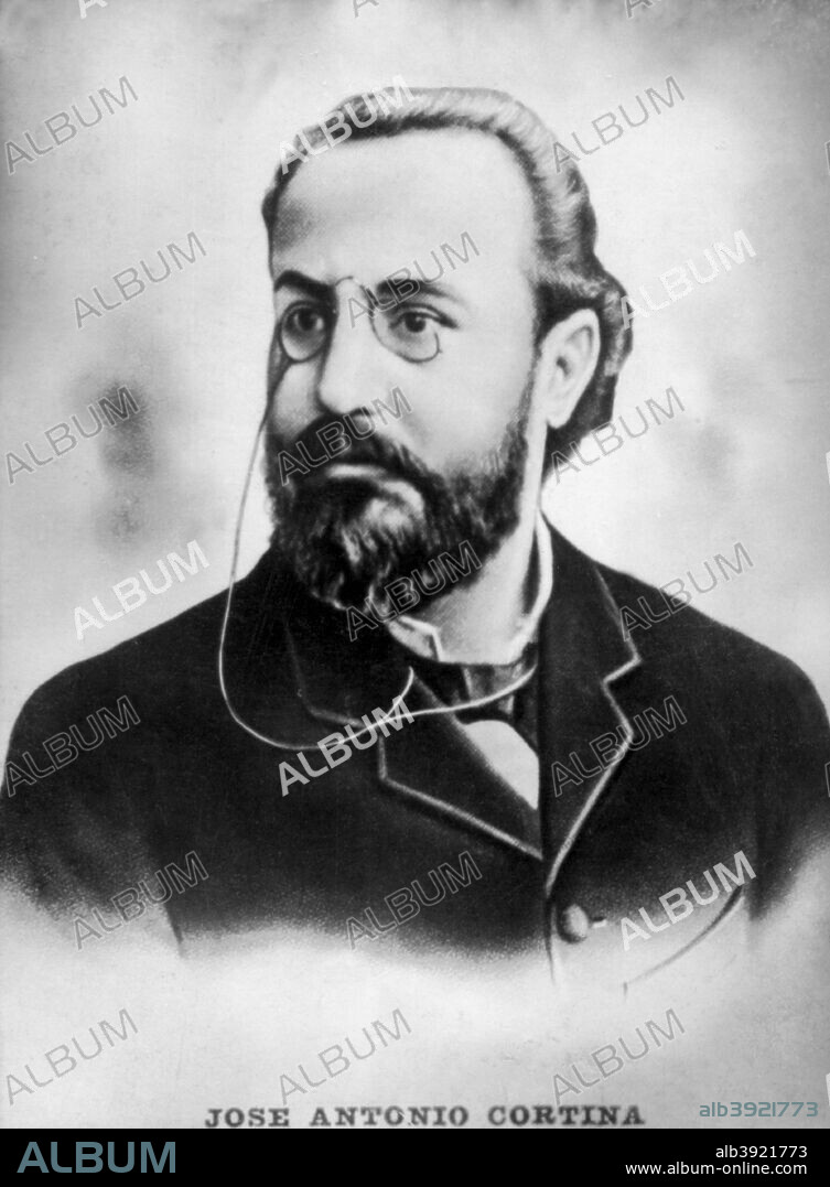 Jose Antonio Cortina, eloquent speaker, notable lawyer and fervent abolitionist, born in Guanajanapo in 1852. He was one of the main chiefs of the Divided Autonomist party, he founded the famous 'Magazine of Cuba' in 1877 and died in 1884. Cigar card from the History of Cuba, Geografico Universal, Propaganda de los Cigarros Susini y La Corona, Tabacalera Cubana.
