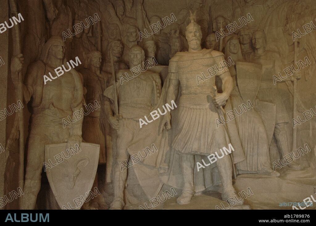 George Kastrioti Skanderbeg (1405-1468). Albania's most important national hero and a key figure of the Albanian National Awakening. Sculptural group. National Skanderbeg Museum. Kruje. Albania.