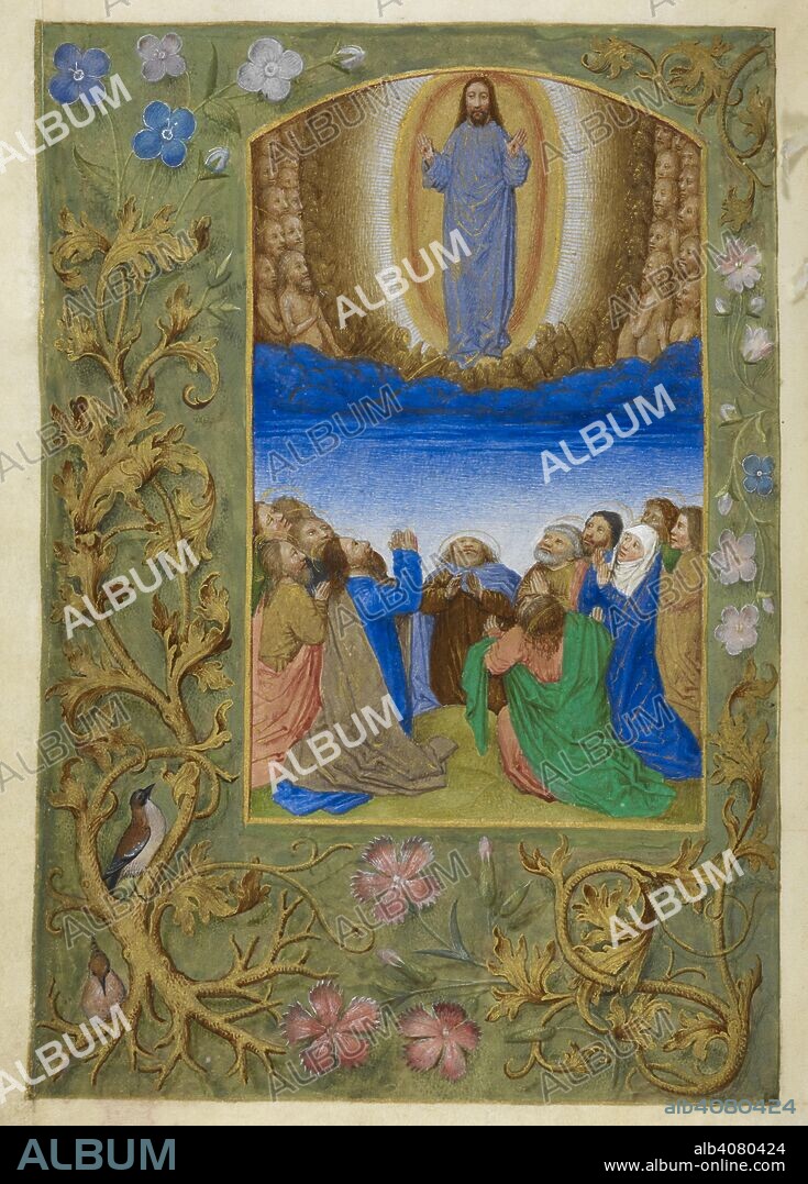 SIMON MARMION AND WORKSHOP, MASTER OF THE HOUGHTON MINIATURES: MASTER OF THE DRESDEN PRAYER BOOK et GH. The Ascension. . Book of Hours, Use of Rome (The 'Huth Hours'). c.1480. Source: Add. 38126, f.209v. Language: Latin.