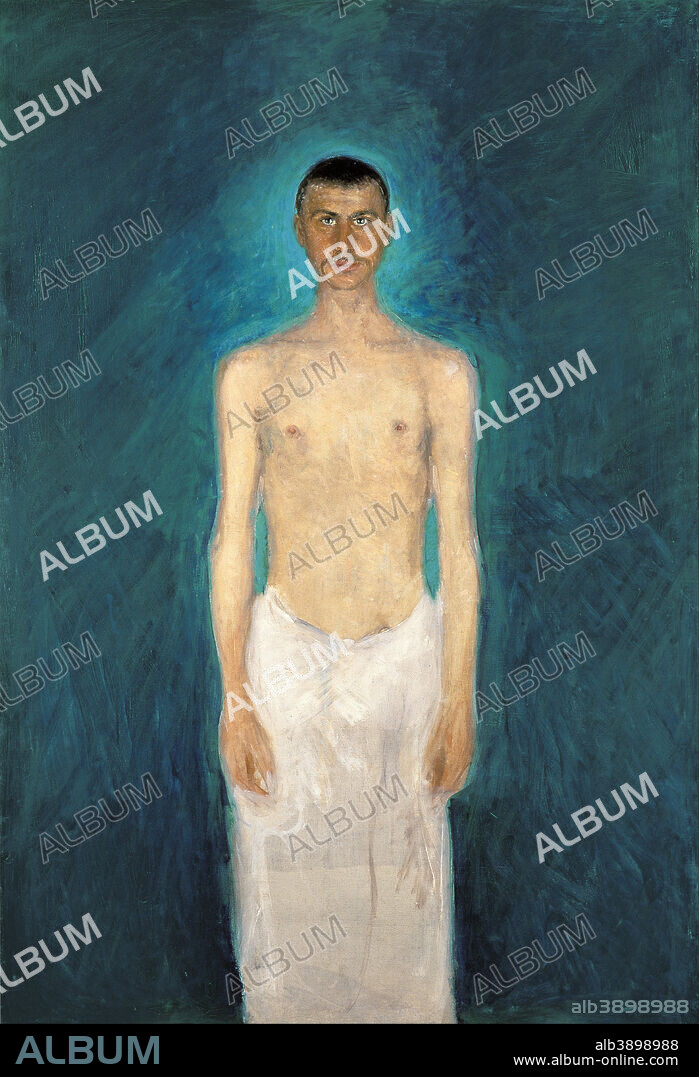RICHARD GERSTL. Selbstbildnis als Halbakt / Semi-Nude Self-Portrait. Date/Period: 1904/05. Painting. Oil on canvas. Height: 159 cm (62.5 in); Width: 109 cm (42.9 in).