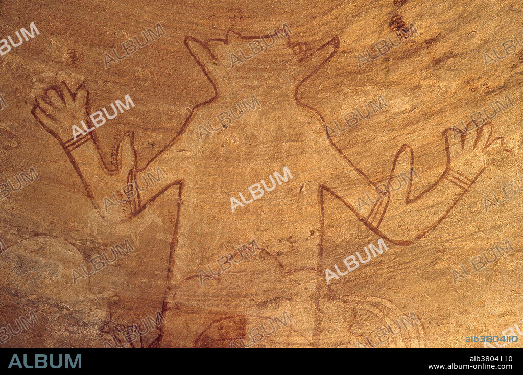 Prehistoric painting of the Great God, Tassili n'Ajjer plateau, South Algeria.