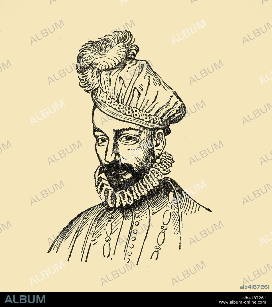 'Karl IX., König Von Frankreich', (1933). Portrait of King Charles IX of France (1550-1574), a member of the Valois Dynasty. He ruled France from 1560 until his death from tuberculosis, aged 23. From "Gestalten Der Weltgeschichte", a book of cigarette-card portrait miniatures of figures in world history from the last four hundred years. [Germany, 1933].