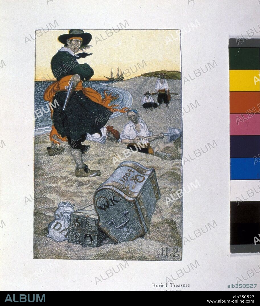 HOWARD PYLE. Pirate William Kidd with his swag, from Harpers Monthly, 1911.