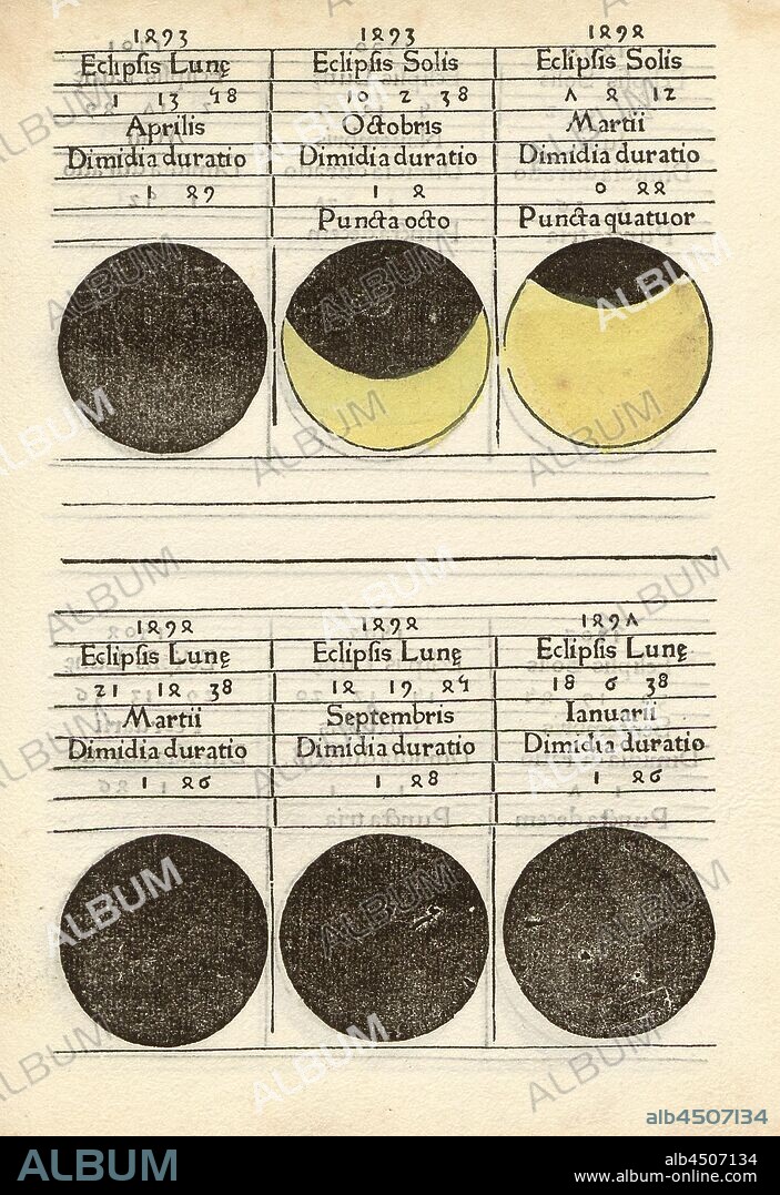 Lunar eclipse - the eclipse of the Sun 5, Moon phases, F. 16v, p. 37, 1475, Johannes Regiomontanus: Calendarium. [Nurembergae]: [ex typogr. Joan. Regiomontani], [ca. 1475].