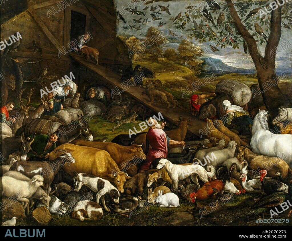 Jacopo Bassano / 'Entrada de los animales en el arca de Noé', Hacia 1570, Escuela Italiana, Óleo sobre Lienzo, 207 cm x 265 cm, P00022.