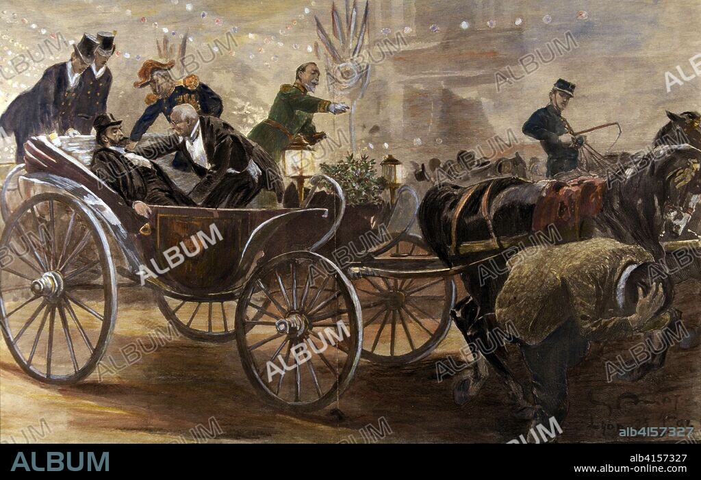 CARNOT , MARIE FRANCOIS SADI POLITICO FRANCES PRESIDENTE DE LA REPUBLICA , AÑO 1887 " ATENTADO EN LYON EN JUNIO DE 1894 " GRABADO DE L ¿ILLUSTRATION.