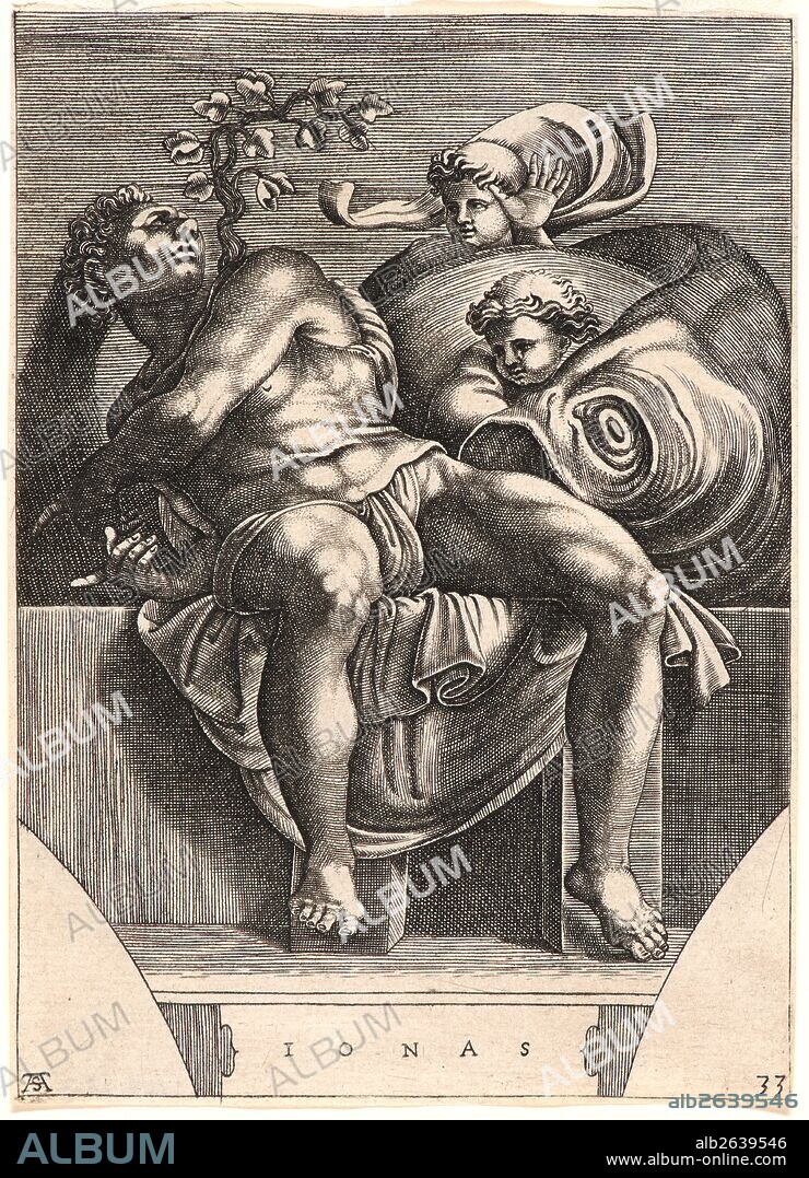 Michelangelo Buonarroti (Italian, 1475 - 1564). The Prophet Jonah, late 16th century. Engraving on laid paper. Plate: 142 mm x 103 mm (5.59 in. x 4.06 in.).