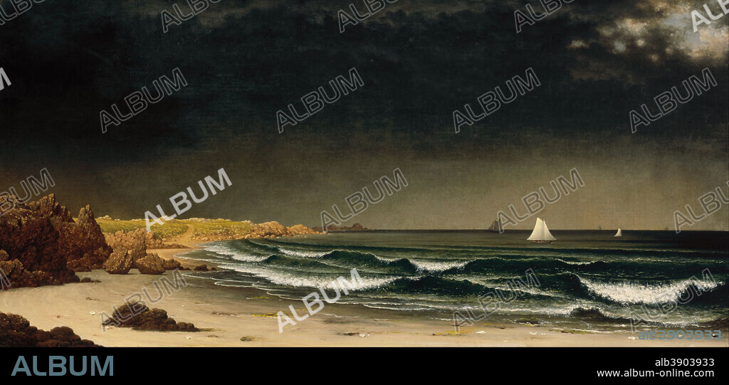 MARTIN JOHNSON HEADE. Approaching Storm: Beach near Newport. Date/Period: Ca. 1861 - 1862. Painting. Oil on canvas. Height: 711.20 mm (28 in); Width: 1,482.70 mm (58.37 in).