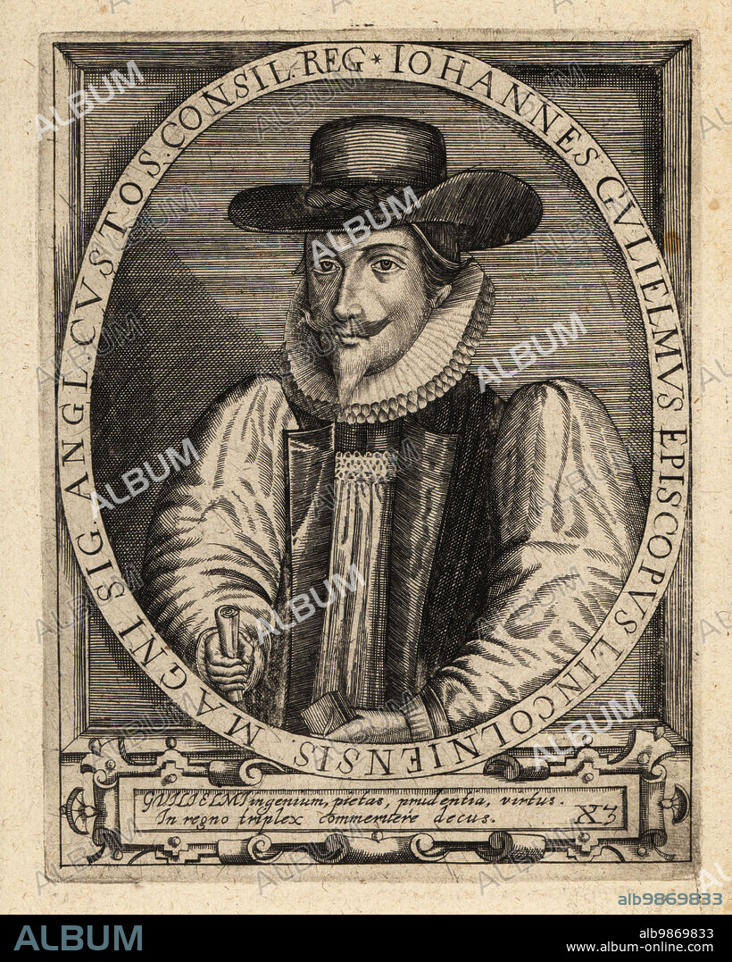John Williams, Welsh clergyman and political advisor to King James I, Archbishop of York, Bishop of Lincoln, 1582-1650. Johannes Guilelmus Episcopus Lincolniensis.Copperplate engraving by Johann Theodore de Bry from Jean-Jacques Boissards Bibliotheca Chalcographica, Johann Ammonius, Frankfurt, 1650.