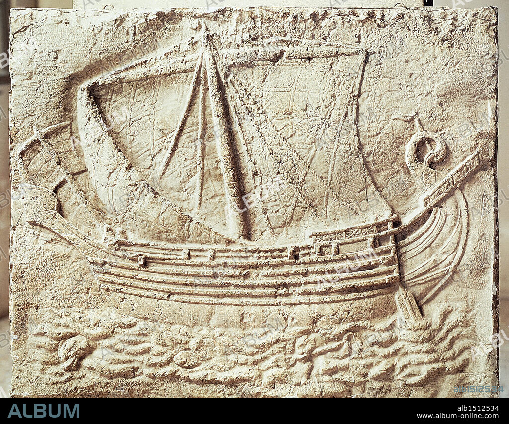 Phoenician civilization, 4th century b.C. Relief depicting a merchant ship.