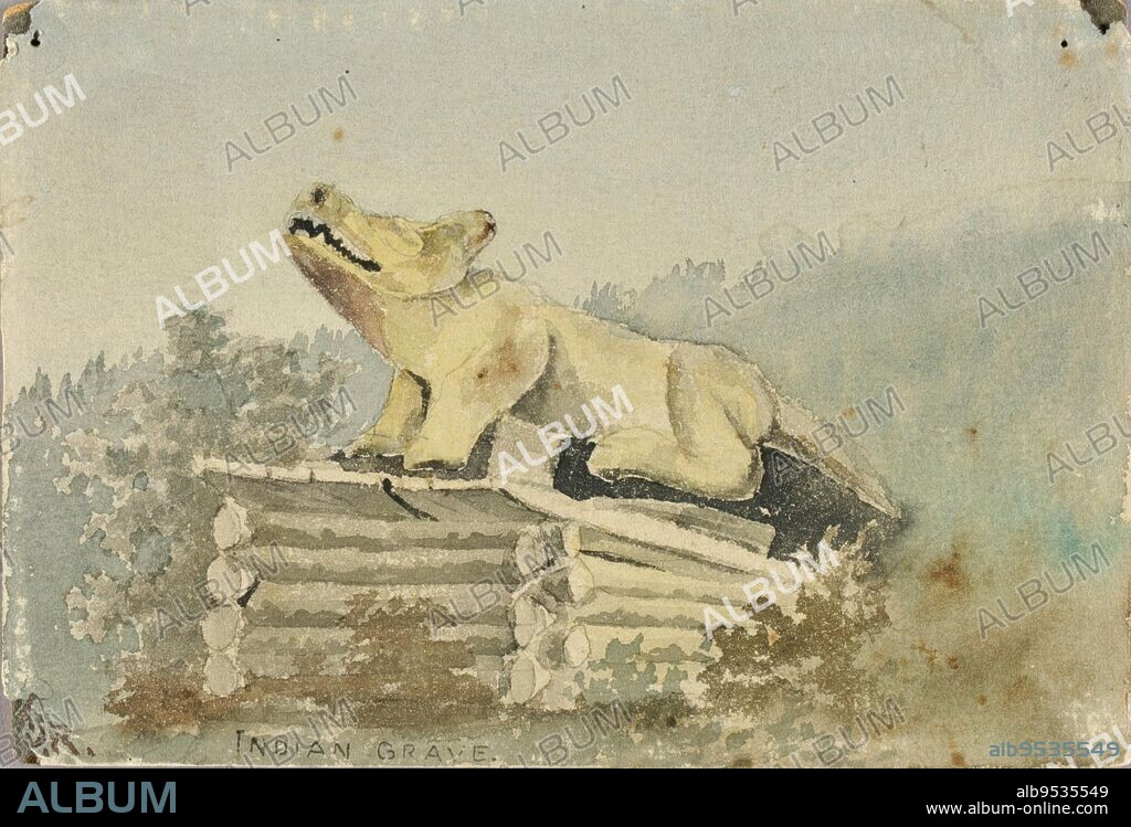 THEODORE J. RICHARDSON. Indian Grave. Wolf Totem over Medicine Man Grave, Wrangell. Date: ca. 1880-1914. watercolor on paper, mounted on paperboard.