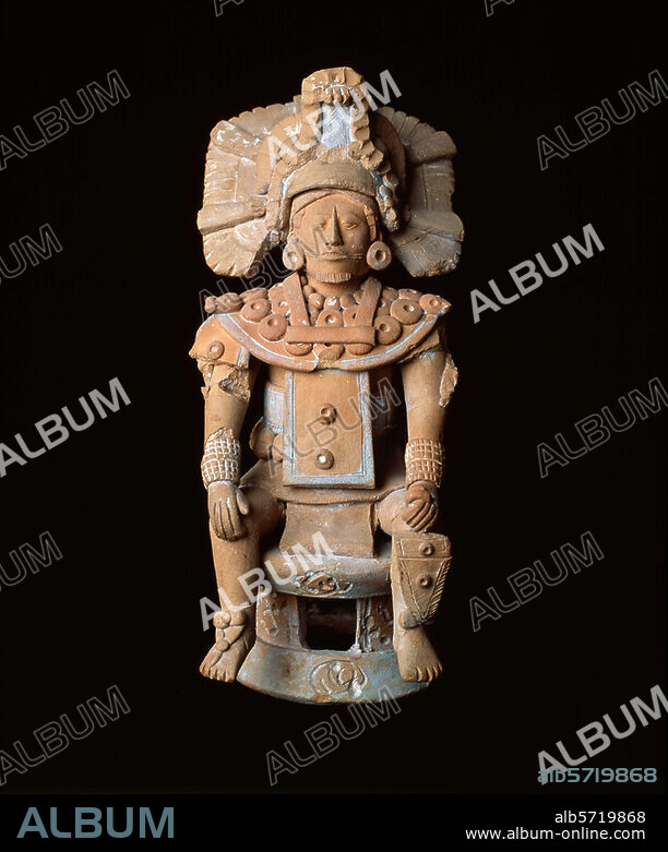 Maya Culture, Late Classic, c. 500-900 A.D. Dignitary on his throne. Terracotta, height 28 cm. Origin: island of Jaina, Campeche, northwest Yucatan. Mexico City, Museo Nacional de Antropologia.