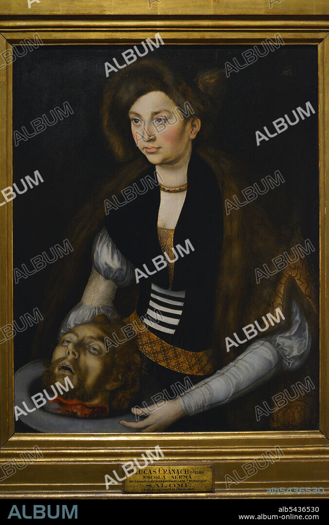 Lucas Cranach the Elder (1472-1553). German painter. Salome, 1510-1515. Depicted as Catherine of Saxony (1428-1524), Archduchess of Austria, holding a tray with the head of St John the Baptist. Oil on oak wood. National Museum of Ancient Art. Lisbon, Portugal.