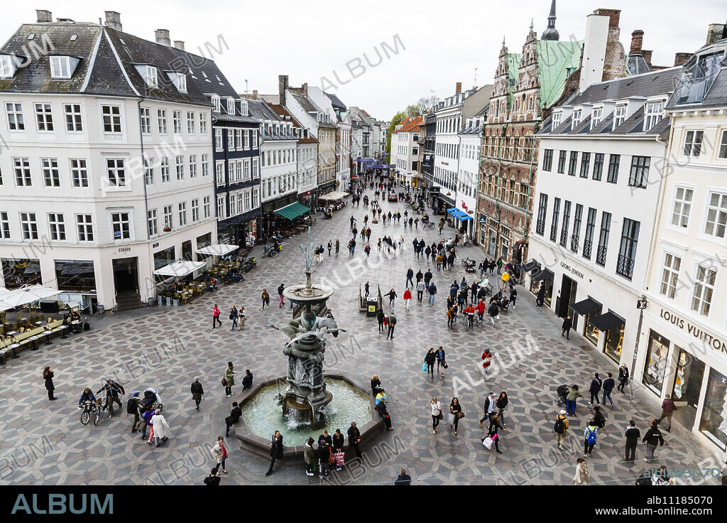 Stroget, the main pedestrian shopping street, Copenhagen, Denmark, Scandinavia, Europe.