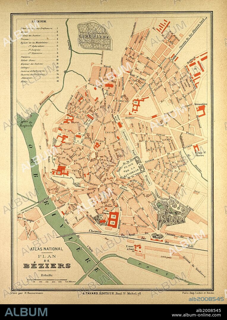 MAP OF BÉZIERS, FRANCE.