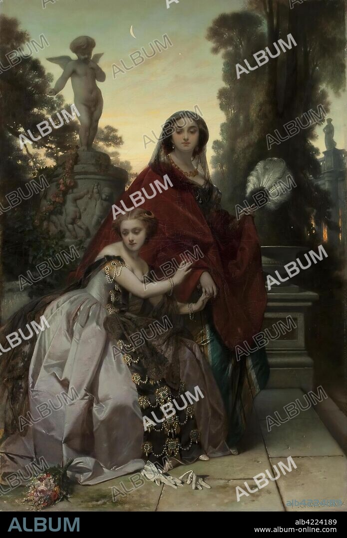 FRANÇOIS CLAUDIUS COMPTE-CALIX. 'Ladies in the Park'. France, 19th century. Dimensions: 95,5x66 cm.