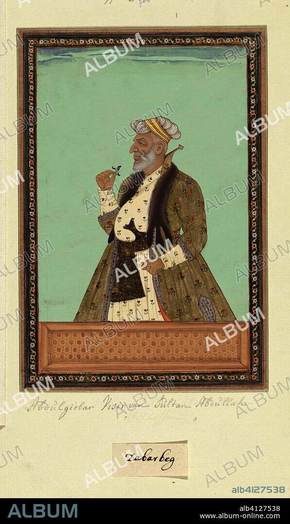 Portrait of Abd al-Jabbar, who has been Sultan Abdullah's vassal. Draughtsman: anonymous. Dating: c. 1686. Place: Golkonda. Measurements: h 203 mm × w 140 mm.