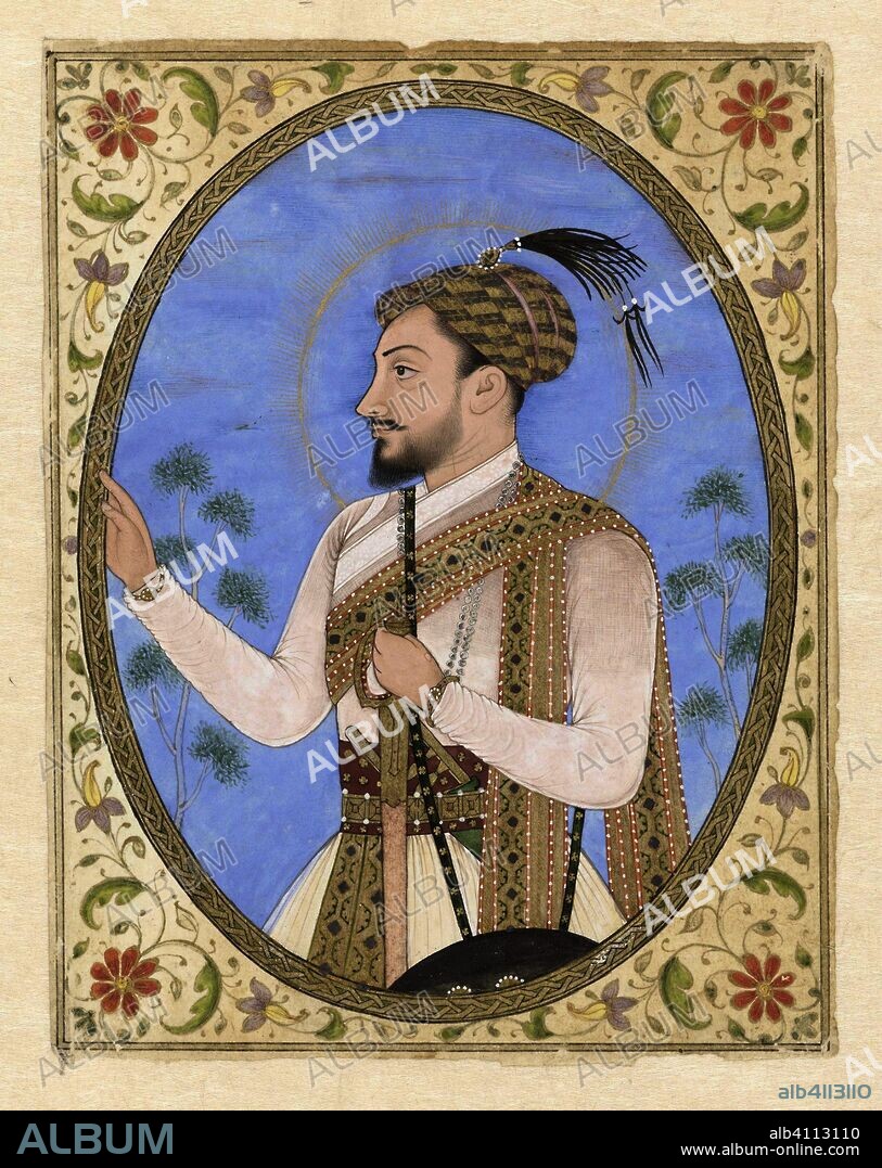 Portrait miniature of the Sultan Muhammad Adil Shah of Bijapur. Draughtsman: anonymous. Dating: c. 1685. Place: Golkonda. Measurements: h 120 mm × w 95 mm; h 114 mm × w 86 mm.