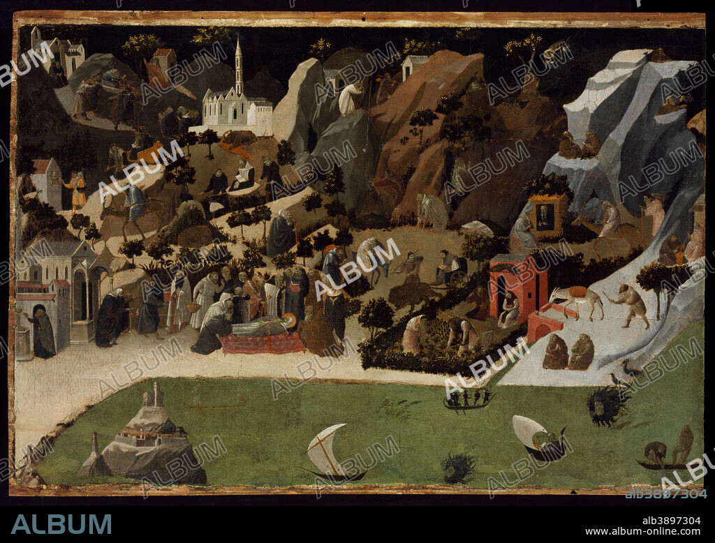 FRA ANGELICO. Scenes from the Lives of the Desert Fathers (Thebaid). Date/Period: 1420. Painting. Tempera on poplar wood. Height: 738 mm (29.05 in); Width: 1,050 mm (41.33 in).