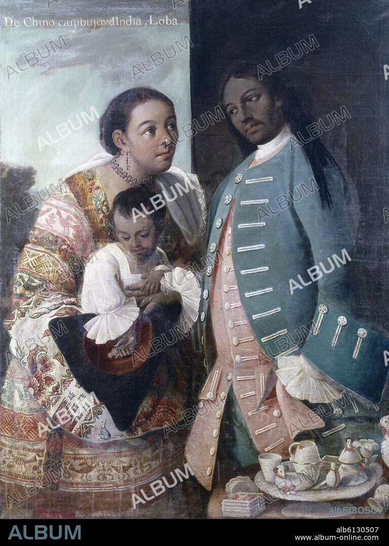 MIGUEL CABRERA (1695-1768). "MESTIZAJE - DE CHINO CAMBUJO AND INDIA: LOBA" - MEXICO - 1763.