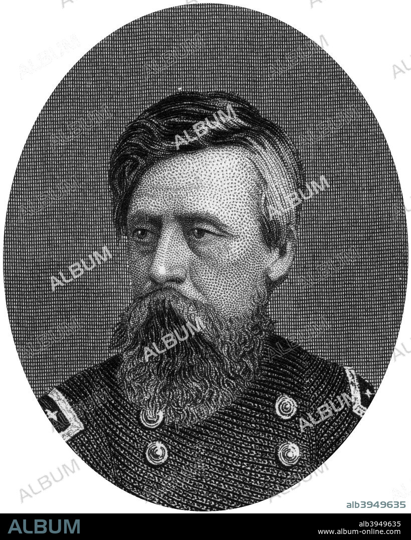 Jefferson Columbus Davis, Union general, 1862-1867. The namesake of the Confederate President, Davis (1828-1879) notoriously shot and killed a superior Officer, Major General William 'Bull' Nelson, after an argument on 29 September 1862. He escaped imprisonment because of the urgent need for experienced commanders in the Union Army. From 1868 to 1870 he served as the first commander of the Department of Alaska. An engraving from volume III of The War with the South : a History of the Late Rebellion, by Robert Tomes, Benjamin G Smith, New York, Virtue & Yorston, 3 Volumes, 1862-1867.