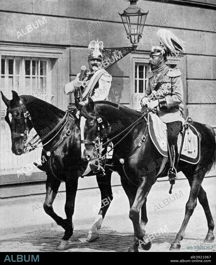 King George V of Great Britain and Kaiser Wilhelm II of Germany, 1913 (1951). A print from 100 Years in Pictures, A panorama of History in the Making, text by DC Somervell, Odhams press Limited, London, 1951.