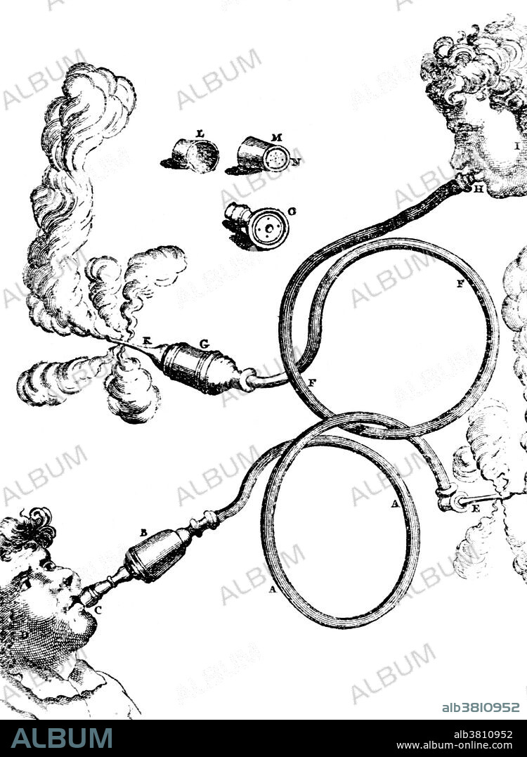 Clyster apparatus which uses tobacco smoke. An enema or clyster, is a fluid injected into the lower bowel by way of the rectum. The most frequent use of an enema is as a cleansing enema (also called a soapsuds enema) which is given to relieve constipation or for bowel cleansing before a medical examination or procedure. Etching from " La Presse medicale", 1903.
