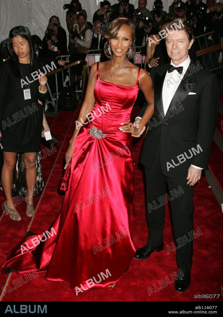 May 05, 2008 - New York, NY, USA - Model IMAN and singer DAVID BOWIE at the 'Superheroes: Fashion and Fantasy' Costume Institute Gala held at the Metropolitan Museum of Art. 05/05/2008