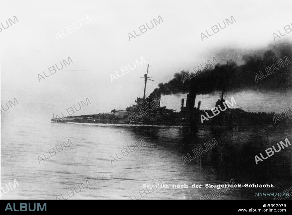 1. Weltkrieg 1914/18:. Seeschlacht vor dem Skagerrak. 31.5./1.6.1916. S.M.S. Seydlitz nach der Skagerrak-Schlacht. Fotopostkarte, 1916.