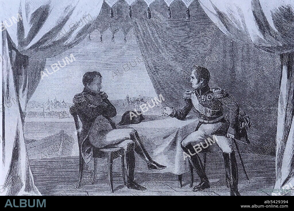 Napoleon and Alexander I make peace at Tilsit. The Treaties of Tilsit were two agreements signed by Napoleon I of France in the town of Tilsit in July 1807 in the aftermath of his victory at Friedland. The first was signed on 7 July, between Emperor Alexander I of Russia and Napoleon I of France, when they met on a raft in the middle of the Neman River.