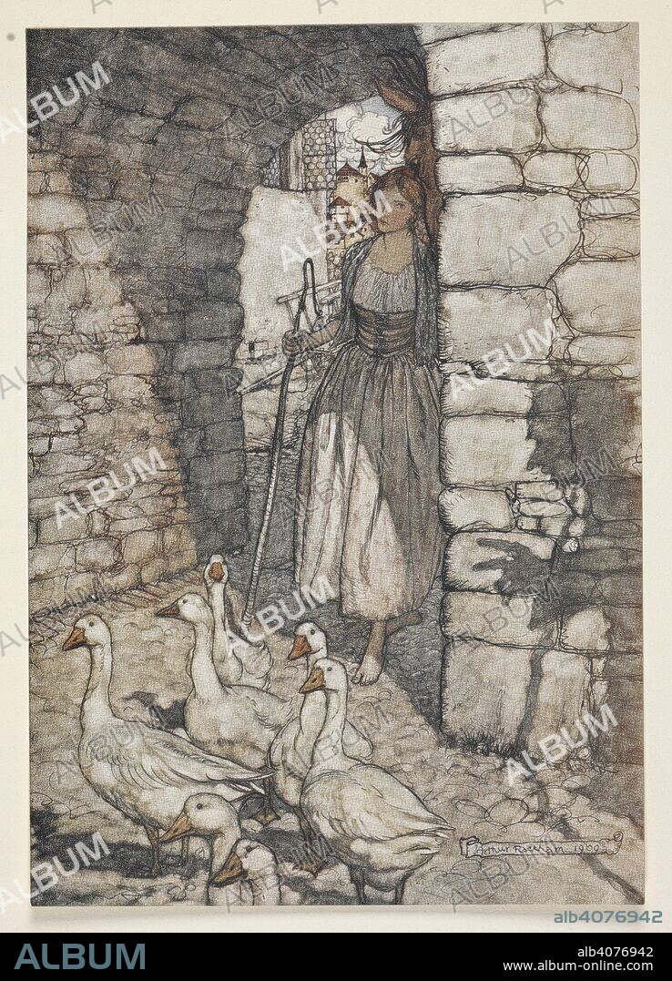 ARTHUR RACKHAM and JACOB LUDWIG CARL GRIMM. Illustration for 'the goose girl.'. The Fairy Tales of the Brothers Grimm. Illustrated by Arthur Rackham. Translated by Mrs. Edgar Lucas. L.P. London : Constable & Co., 1909. Source: KTC.42.b.10 page 70.