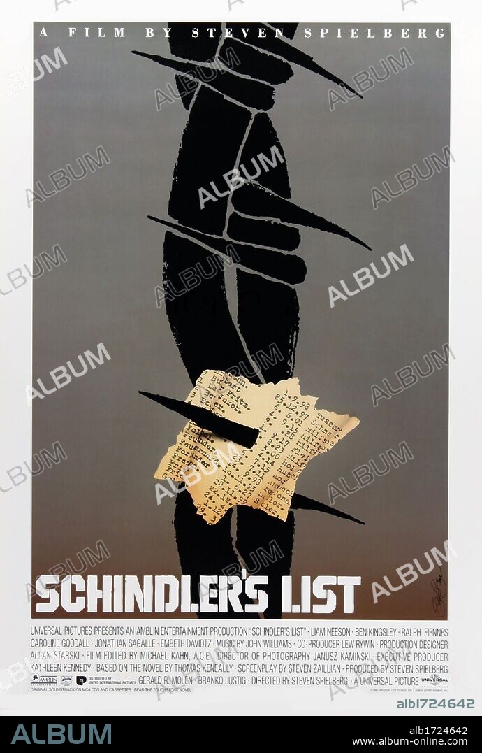 Poster de LA LISTA DE SCHINDLER, 1993 (SCHINDLER'S LIST), dirigida por STEVEN SPIELBERG. Copyright UNIVERSAL PICTURES.