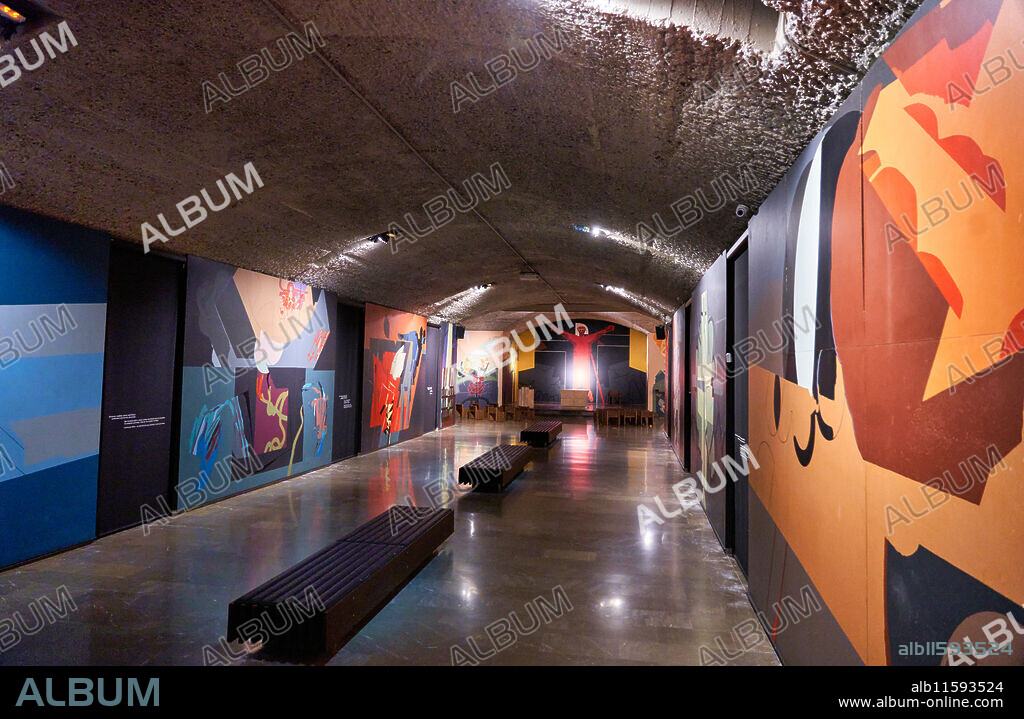 Crypt of the Sanctuary of Our Lady of Arantzazu, Paintings, Néstor Basterretxea, Aranzazu sanctuary, Oñati, Gipuzkoa, Basque Country, Spain, Europe.