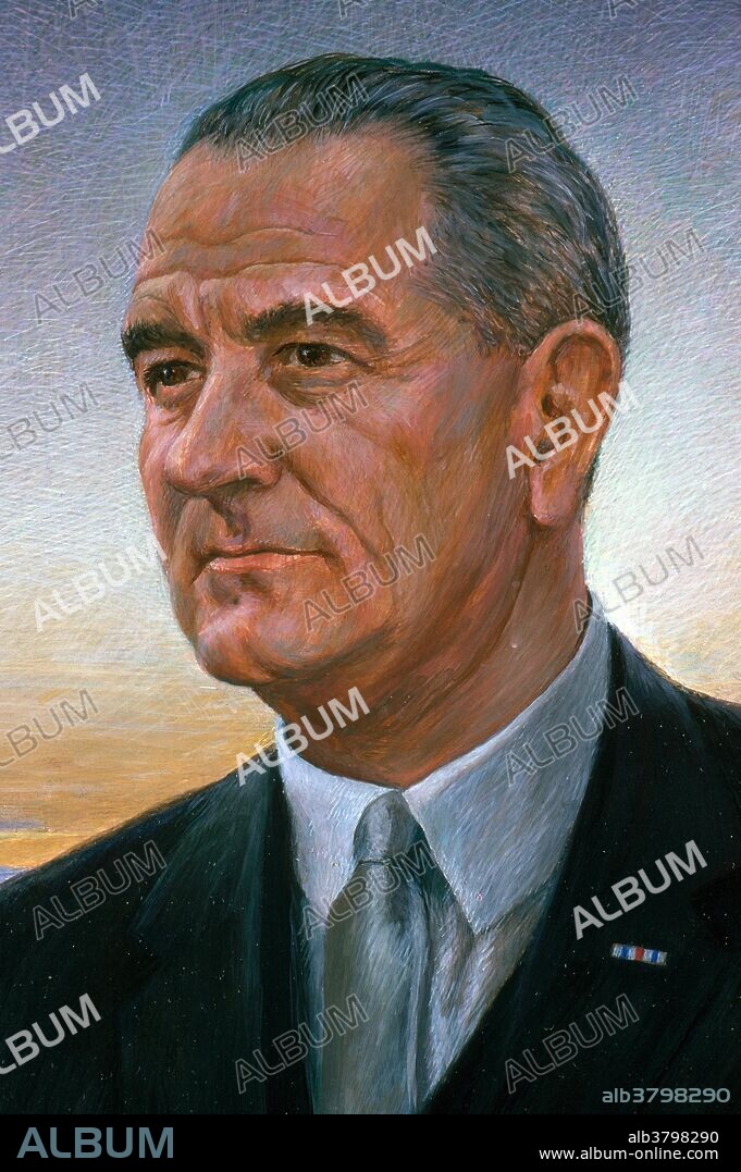 LBJ painting by Peter Hurd, 1967. Lyndon Baines Johnson (August 27, 1908 - January 22, 1973) was the 36th President of the US (1963-69). He served in all four elected federal offices: Representative, Senator, Vice President, and President. In 1960, Johnson was asked by JFK to be his running mate for the presidential election. He became president following the assassination of JFK on November 22, 1963. He completed Kennedy's term and was elected President in his own right, winning by a large margin in the 1964 election. He was responsible for designing the "Great Society" legislation that included laws that upheld civil rights, public broadcasting, Medicare, Medicaid, environmental protection, aid to education, and his "War on Poverty." He escalated American involvement in the Vietnam War that stimulated a large angry antiwar movement. Summer riots broke out in most major cities after 1965, and crime rates soared. He did poorly in the 1968 New Hampshire primary and ended his bid for reelection. Historians agree that his presidency marked the peak of modern liberalism in the US and he is ranked favorably because of his domestic policies. He died in 1973, at the age of 64 ,after suffering a massive heart attack the day before a ceasefire was signed in Vietnam.