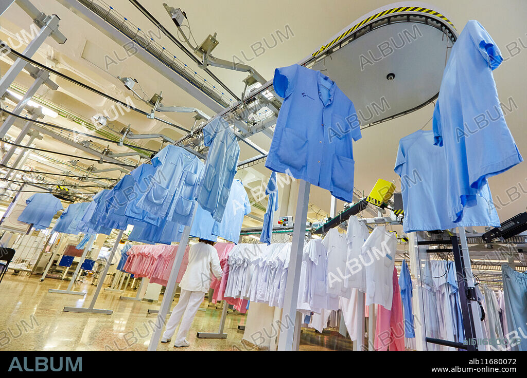 Clothing automated warehouse, Lingerie laundry, Hospital Donostia, San Sebastian, Gipuzkoa, Basque Country, Spain.