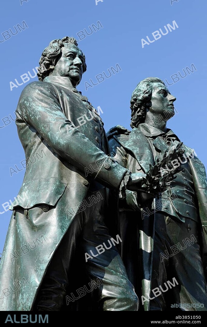 Goethe-Schiller Monument, Weimar, Thuringia, Germany, Europe.