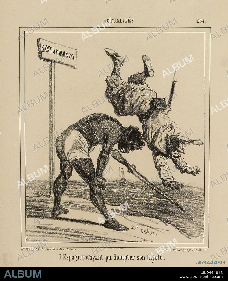Spain could not tame its Funny., Cham (Amédée Charles de Noé, known as), Designer-lithographer, Destouches, Pierre Louis Hippolyte, Printer-lithographer, Martinet (printer-bookseller), Publisher, Array, Print, Graphic arts, Print, Lithography, Dimensions - Work: Height: 36.3 cm, Width: 27.8 cm.