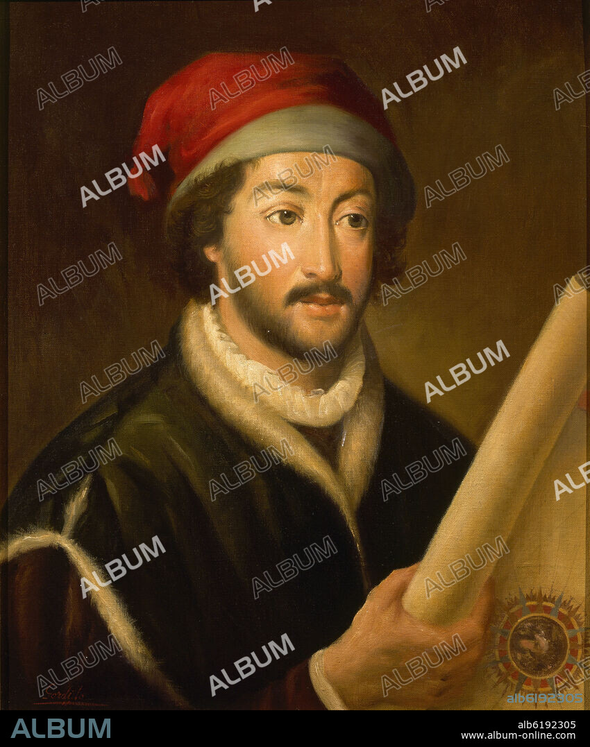 RETRATO DE JUAN DE LA COSA (1460-1510) - DISEÑO EL PRIMER MAPA DEL MUNDO DONDE APARECIAN LOS TERRITORIOS DESCUBIERTOS EN AMERICA.