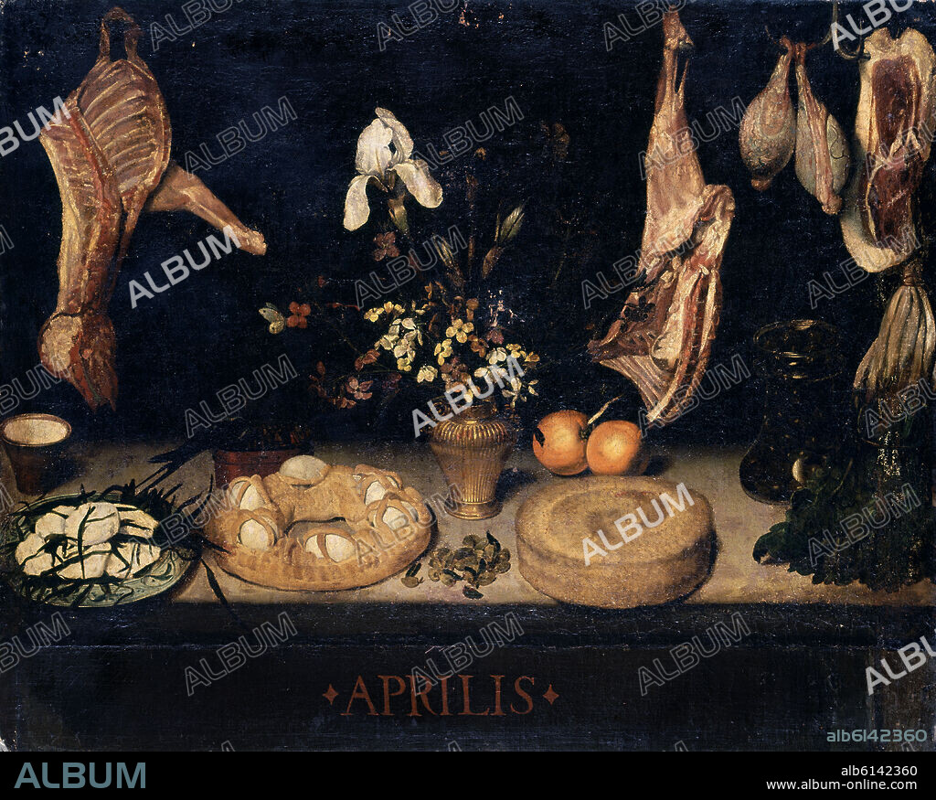 DIEGO VELAZQUEZ (1599-1660). BODEGON RELATIVO AL MES DE ABRIL - SIGLO XVII.
